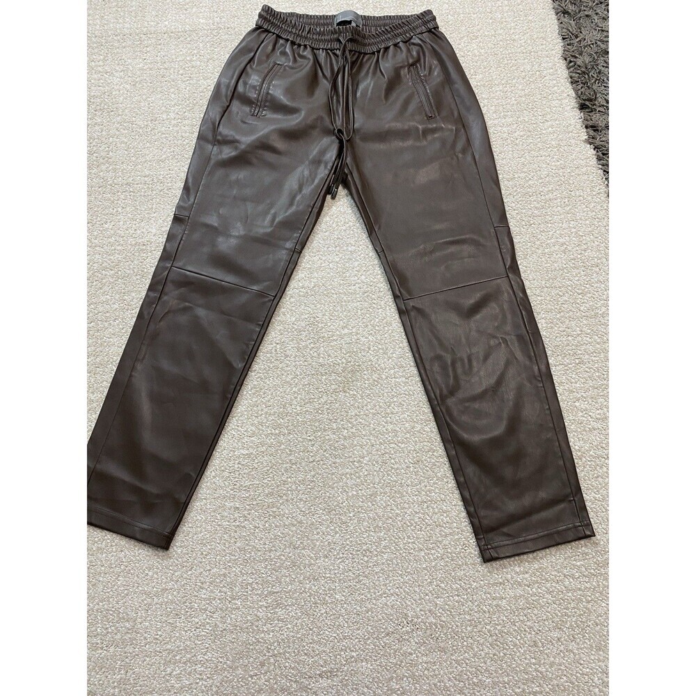 Anthropologie Ankle Pants Brown Faux Leather Drawstring Pockets Women's XS - Picture 13 of 16